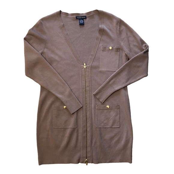 Boston Proper Longline Full Zip Cardigan Sweater M Pockets Businesss Wardrobebe - Picture 1 of 6